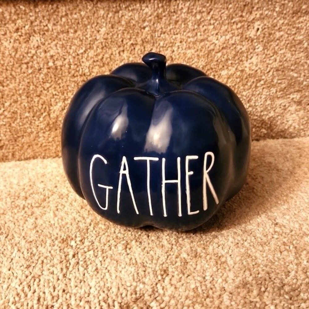 Rae Dunn "Gather" Small Dark Blue Decorative Pumpkin